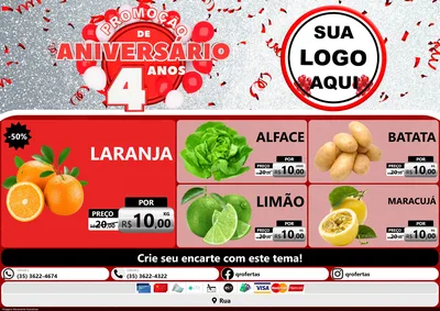 Modelo de Encarte para Encarte A4 Horizontal com o tema Promoção de Aniversário - 4 Anos para Hortifrúti