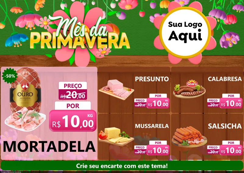 Modelo de Encarte para Encarte A4 Horizontal com o tema Mês da Primavera para Frios e Laticínios