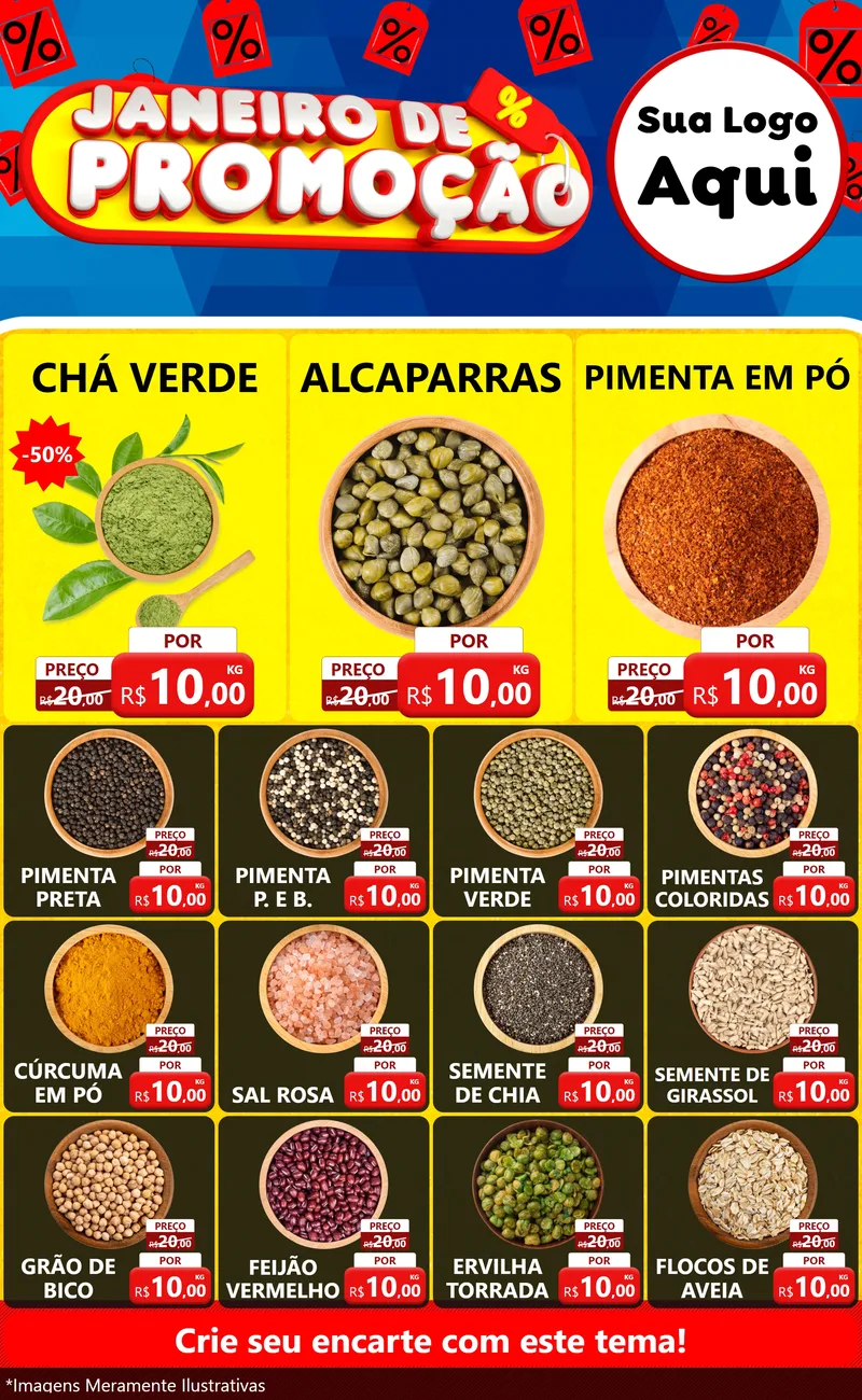 Modelo de Encarte para Encarte Grande com o tema Janeiro de Promoção para Produtos Naturais