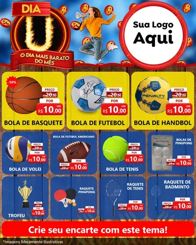 Modelo de Rede Social para Feed Instagram com o tema Dia U - O Dia Mais Barato Do Mês para Artigos Esportivos