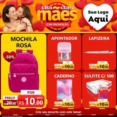 Modelo de Rede Social para Feed Facebook com o tema Dia das Mães com Promoção para Papelaria