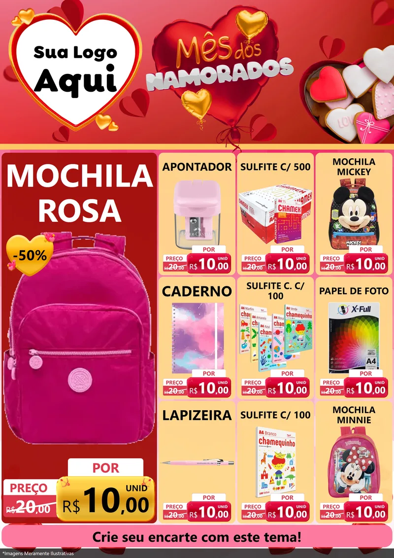 Modelo de Encarte para Encarte A4 Vertical com o tema Mês dos Namorados para Papelaria