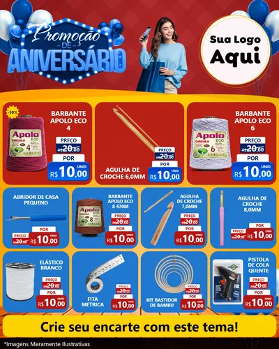 Modelo de Rede Social para Feed Instagram com o tema Promoção de Aniversário para Armarinho e Aviamentos