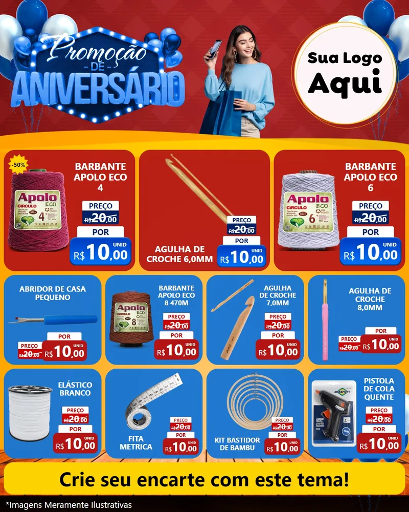 Modelo de Rede Social para Feed Instagram com o tema Promoção de Aniversário para Armarinho e Aviamentos