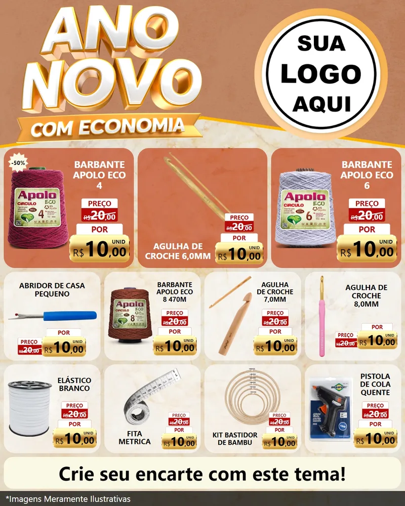 Modelo de Rede Social para Feed Instagram com o tema Ano Novo Com Economia para Armarinho e Aviamentos