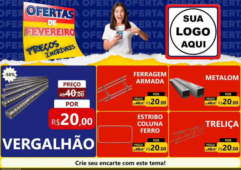 Modelo de Encarte para Encarte A4 Horizontal com o tema Ofertas de Fevereiro - Preços Incríveis para Ferragens