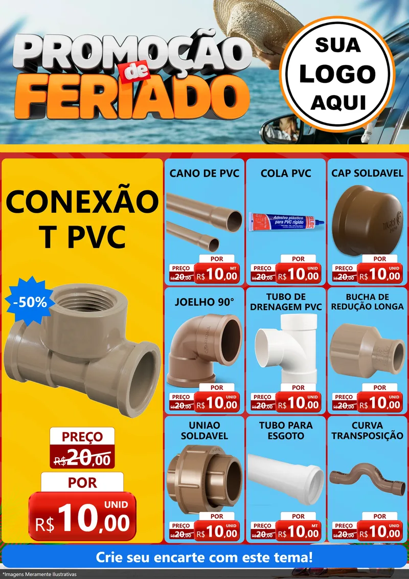 Modelo de Encarte para Encarte A4 Vertical com o tema Promoção de Feriado para Tubos e conexões