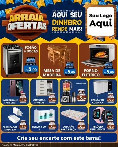 Modelo de Rede Social para Feed Instagram com o tema Arraiá de Ofertas - Junina para Móveis e Eletro