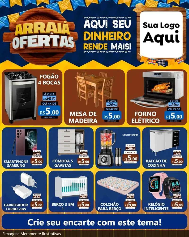 Modelo de Rede Social para Feed Instagram com o tema Arraiá de Ofertas - Junina para Móveis e Eletro