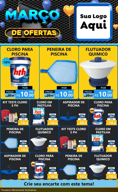 Modelo de Encarte para Encarte Grande com o tema Março de Ofertas para Produtos para Piscina
