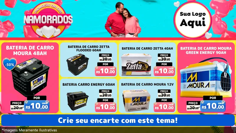 Modelo de TV para TV Horizontal com o tema Promoção Dia dos Namorados para Baterias Elétricas