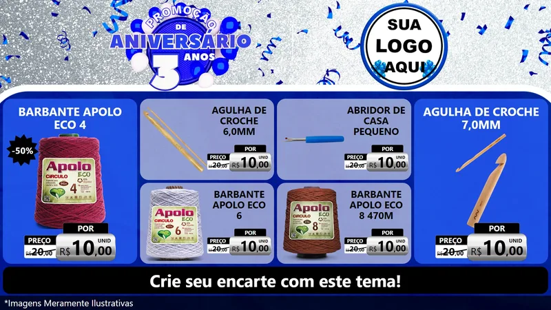 Modelo de TV para TV Horizontal com o tema Promoção de Aniversário - 3 Anos para Armarinho e Aviamentos