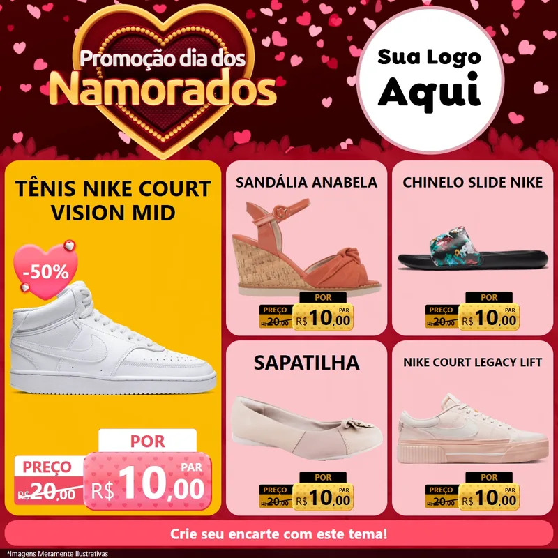 Modelo de Rede Social para Feed Facebook com o tema Promoção Dia Dos Namorados para Calçados