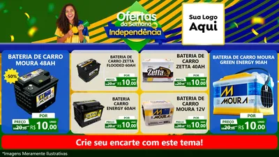 Modelo de TV para TV Horizontal com o tema Ofertas da Semana da Independência para Baterias Elétricas