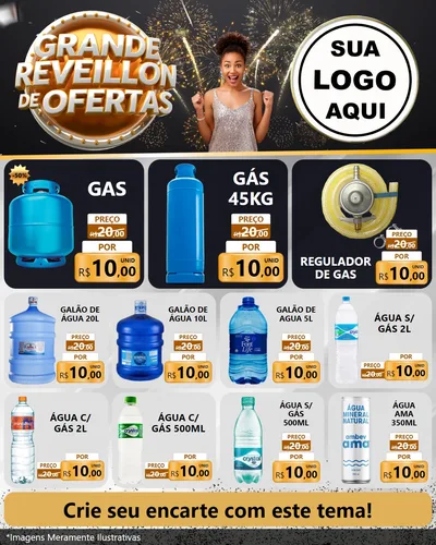 Modelo de Rede Social para Feed Instagram com o tema Grande Réveillon de Ofertas para Água e gás