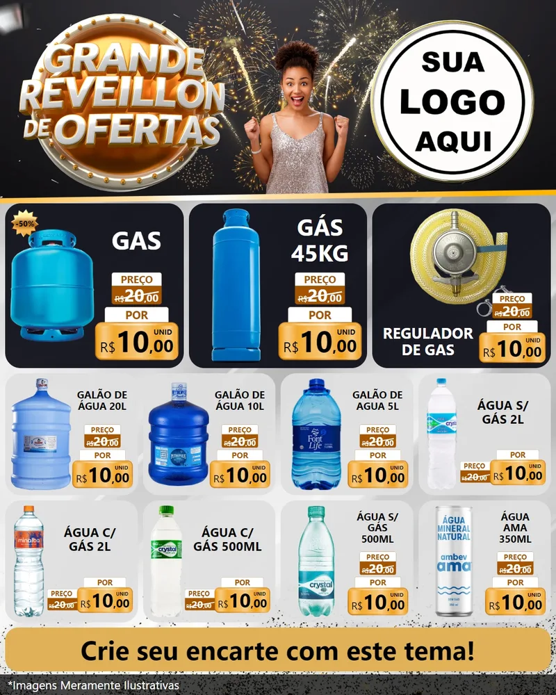 Modelo de Rede Social para Feed Instagram com o tema Grande Réveillon de Ofertas para Água e gás