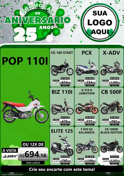 Modelo de Encarte para Encarte A4 Vertical com o tema Promoção de Aniversário - 25 Anos para Concessionaria de Motos