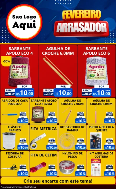 Modelo de Encarte para Encarte Grande com o tema Fevereiro Arrasador para Armarinho e Aviamentos