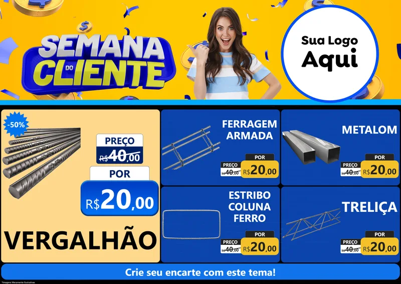Modelo de Encarte para Encarte A4 Horizontal com o tema Semana do Cliente para Ferragens