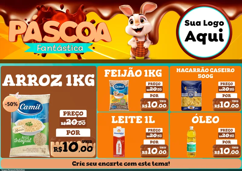 Modelo de Encarte para Encarte A4 Horizontal com o tema Páscoa Fantástica para Supermercado