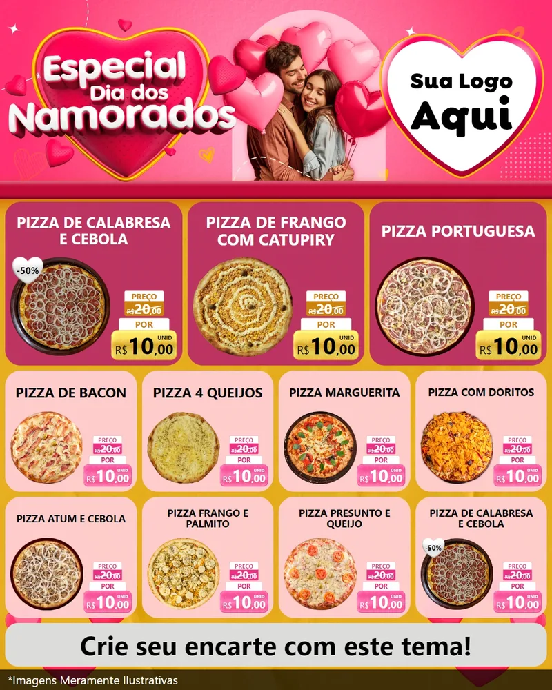 Modelo de Rede Social para Feed Instagram com o tema Especial Dia dos Namorados para Pizzaria