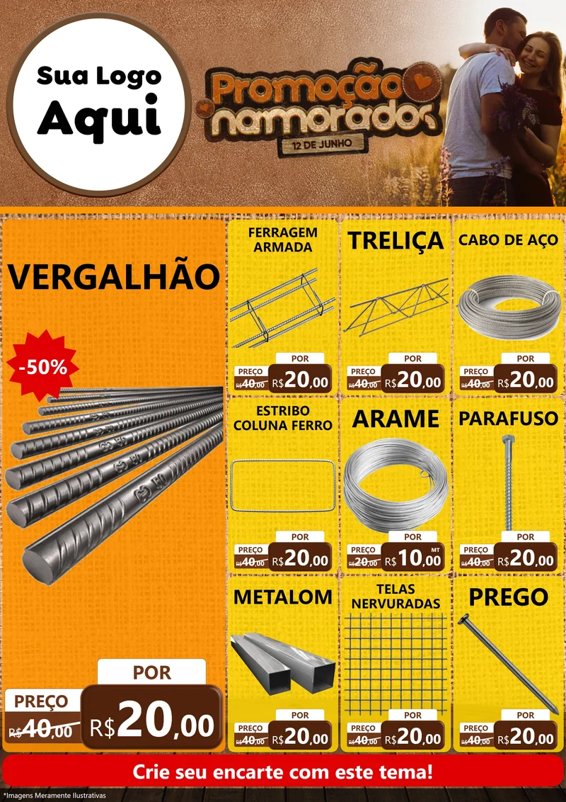 Modelo de Encarte para Encarte A4 Vertical com o tema Promoção Namorados para Ferragens