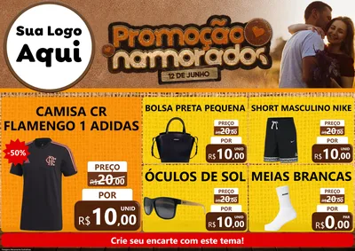 Modelo de Encarte para Encarte A4 Horizontal com o tema Promoção Namorados para Roupas e acessórios