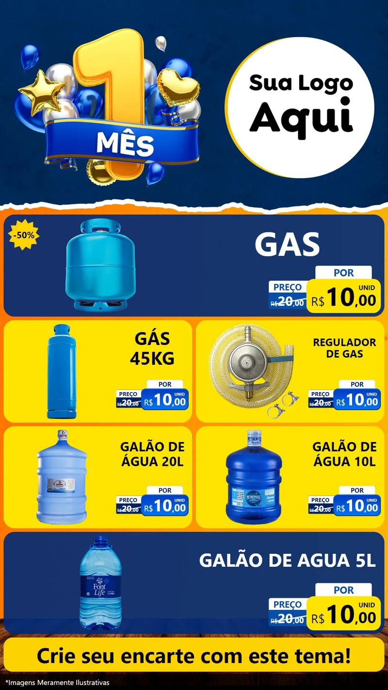 Modelo de TV para TV Vertical com o tema Um Mês de Aniversário para Água e gás