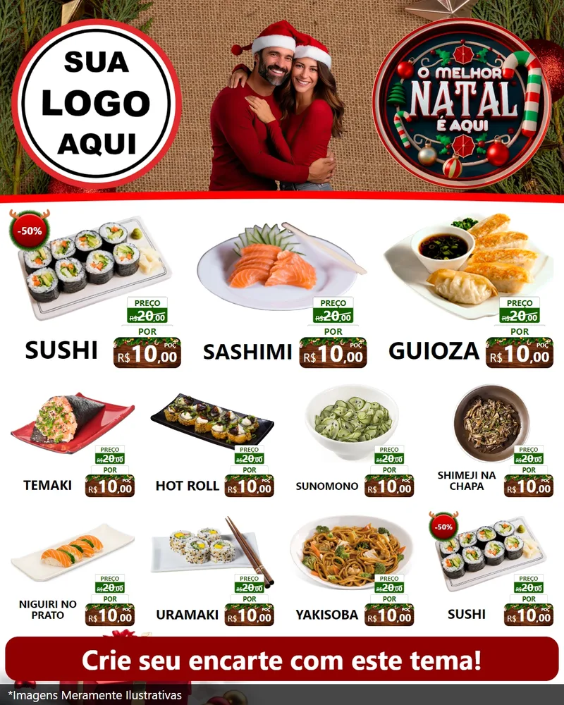 Modelo de Rede Social para Feed Instagram com o tema O Melhor Natal É Aqui para Comida japonesa