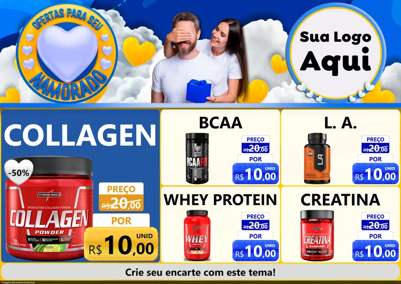 Modelo de Encarte para Encarte A4 Horizontal com o tema Ofertas Para Seu Namorado para Suplementos alimentares