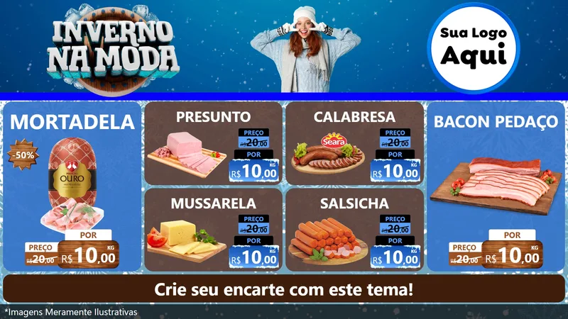 Modelo de TV para TV Horizontal com o tema Inverno na Moda para Frios e Laticínios