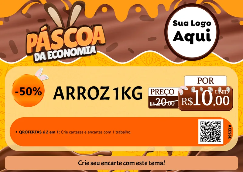 Modelo de Cartaz para Cartaz A4 Horizontal com o tema Páscoa da Economia para Supermercado