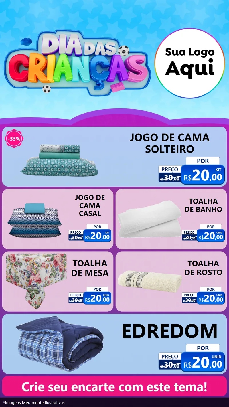 Modelo de TV para TV Vertical com o tema Dia Das Crianças para Cama, Mesa e Banho