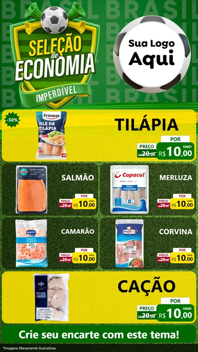 Modelo de TV para TV Vertical com o tema Seleção de Economia - Copa para Peixaria