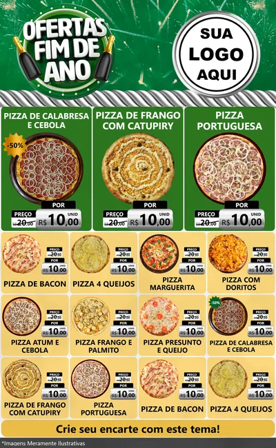 Modelo de Encarte para Encarte Grande com o tema Ofertas Fim de Ano para Pizzaria
