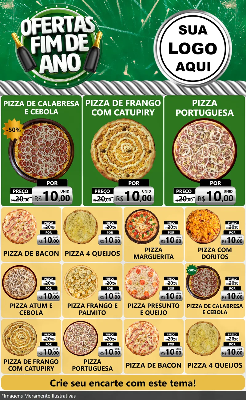 Modelo de Encarte para Encarte Grande com o tema Ofertas Fim de Ano para Pizzaria