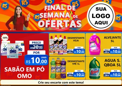 Modelo de Encarte para Encarte A4 Horizontal com o tema Final de Semana de Ofertas para Produtos de Limpeza
