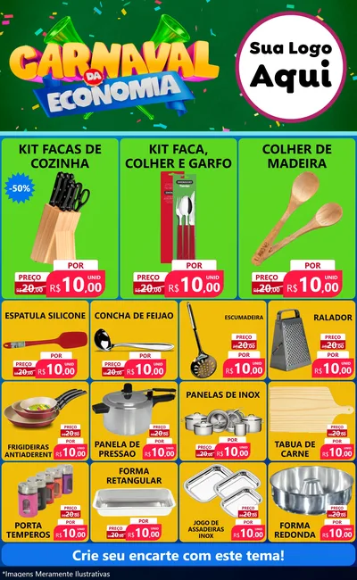 Modelo de Encarte para Encarte Grande com o tema Carnaval da Economia para Utilidades Domésticas