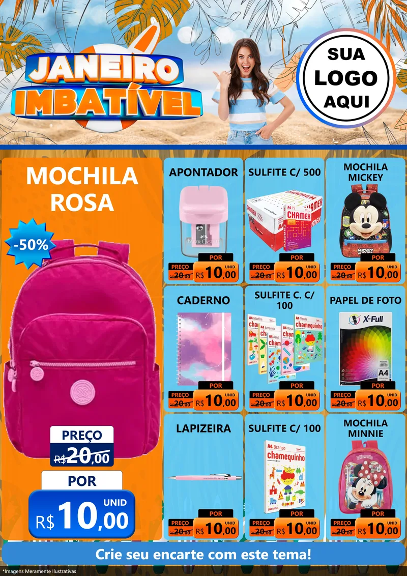 Modelo de Encarte para Encarte A4 Vertical com o tema Janeiro Imbatível para Papelaria