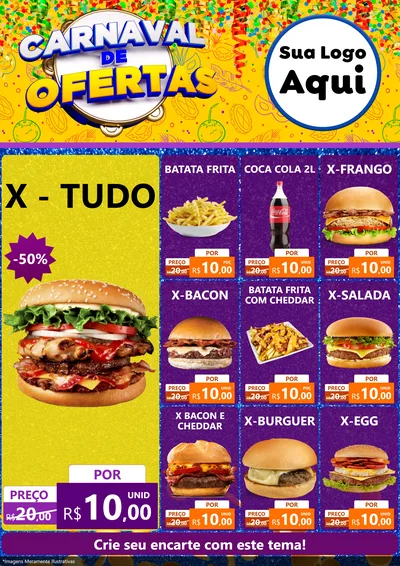 Modelo de Encarte para Encarte A4 Vertical com o tema Carnaval de Ofertas para Hamburgueria