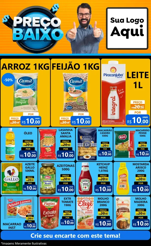 Modelo de Encarte para Encarte Grande com o tema Preço Baixo para Supermercado