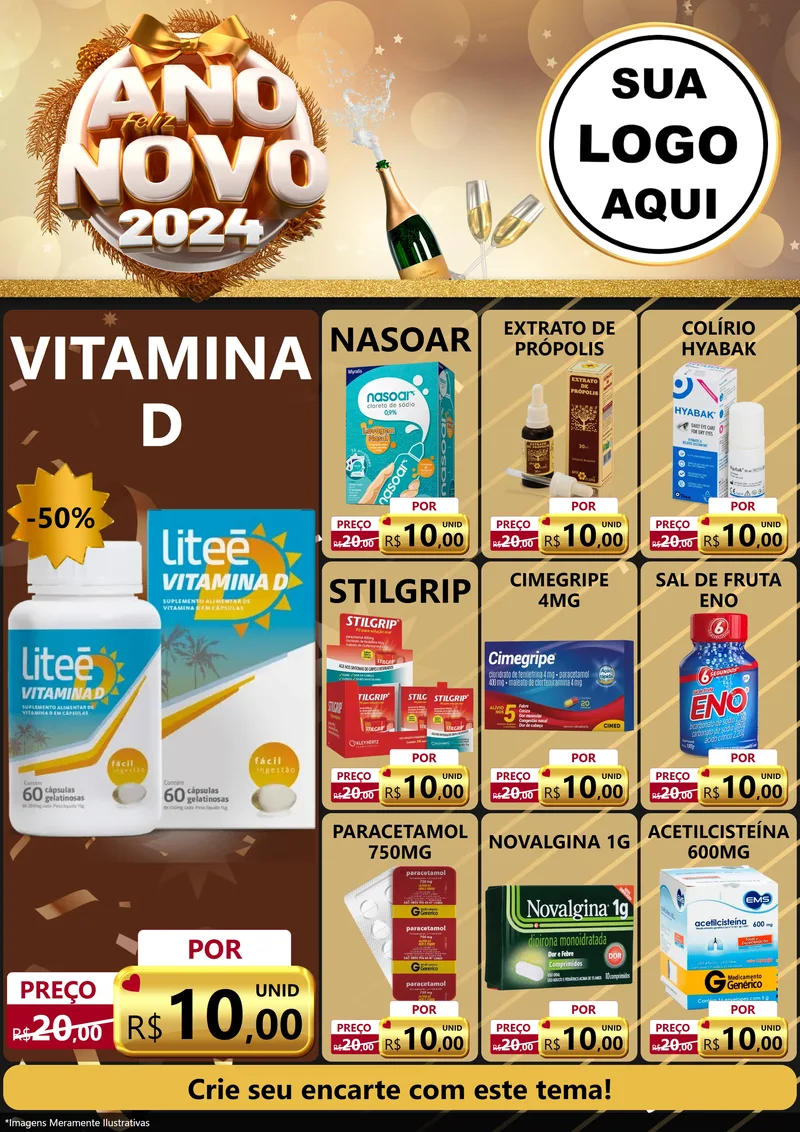 Modelo de Encarte para Encarte A4 Vertical com o tema Feliz Ano Novo 2027 para Farmácia