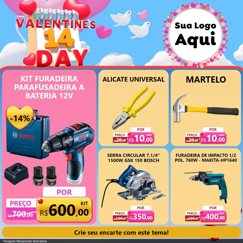 Modelo de Rede Social para Feed Facebook com o tema Valentine's Day para Maquinas e Ferramentas
