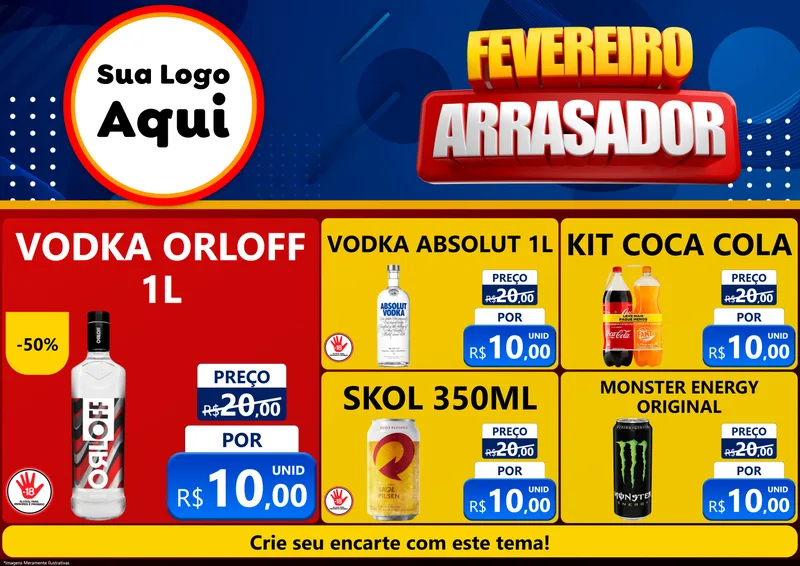 Modelo de Encarte para Encarte A4 Horizontal com o tema Fevereiro Arrasador para Distribuidora de bebidas