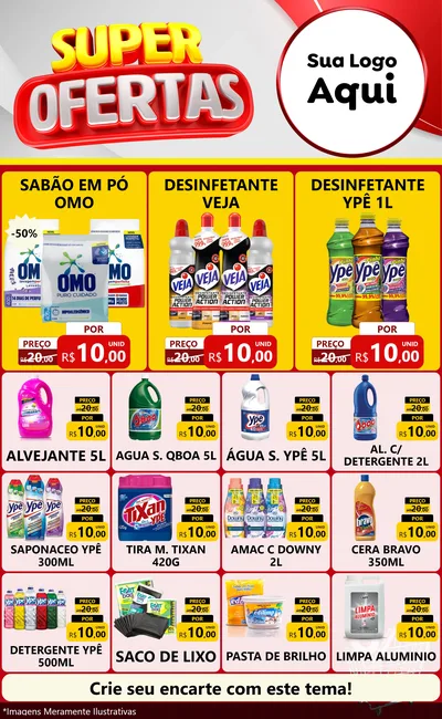 Modelo de Encarte para Encarte Grande com o tema Super Ofertas para Produtos de Limpeza