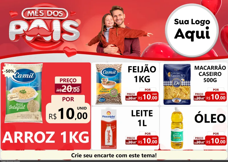 Modelo de Encarte para Encarte A4 Horizontal com o tema Mês dos Pais para Supermercado