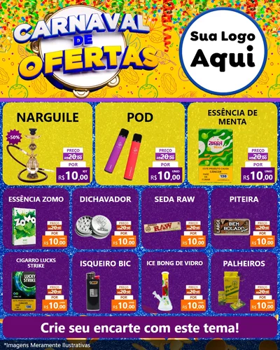 Modelo de Rede Social para Feed Instagram com o tema Carnaval de Ofertas para Tabacaria