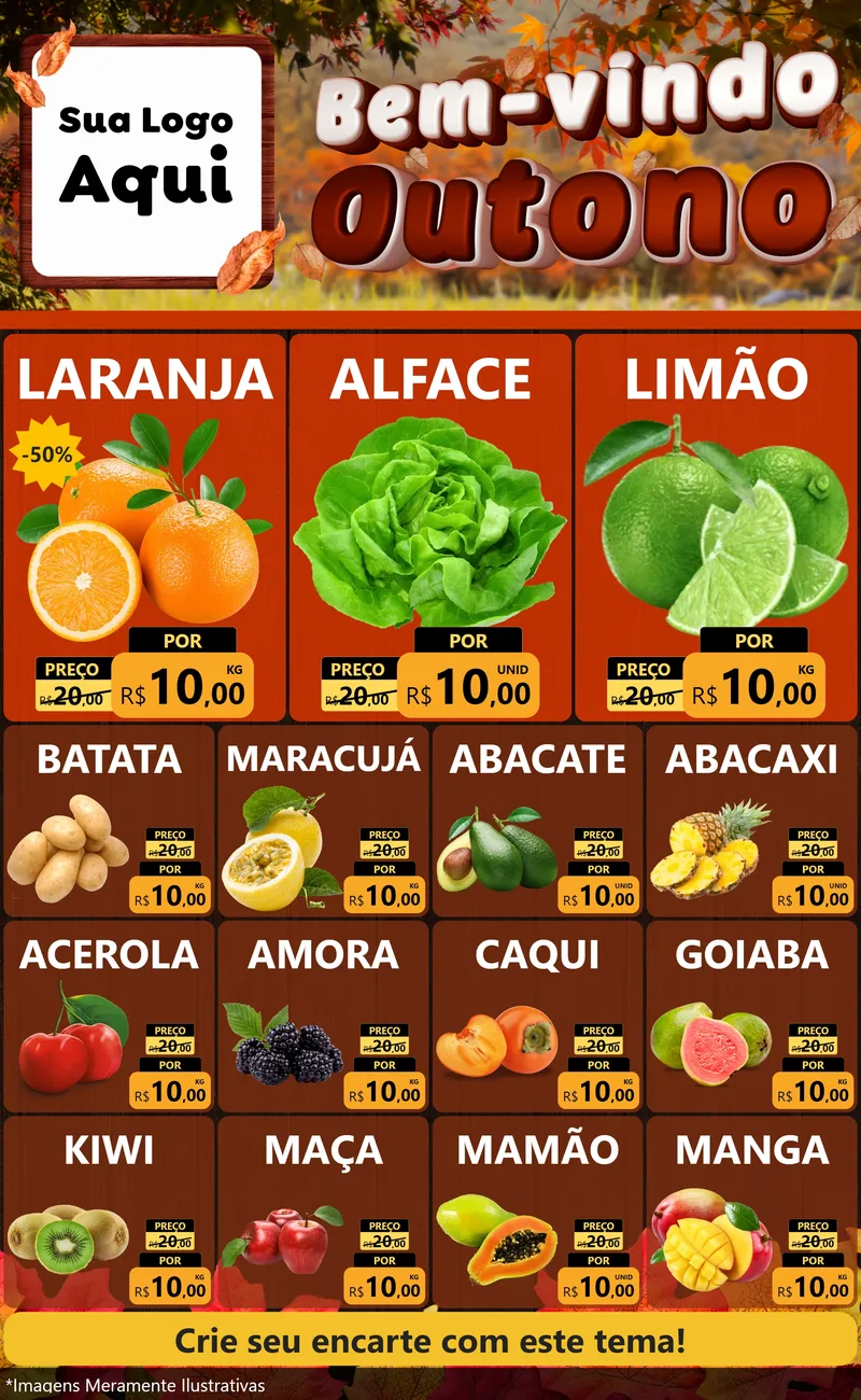 Modelo de Encarte para Encarte Grande com o tema Bem-vindo Outono para Hortifrúti