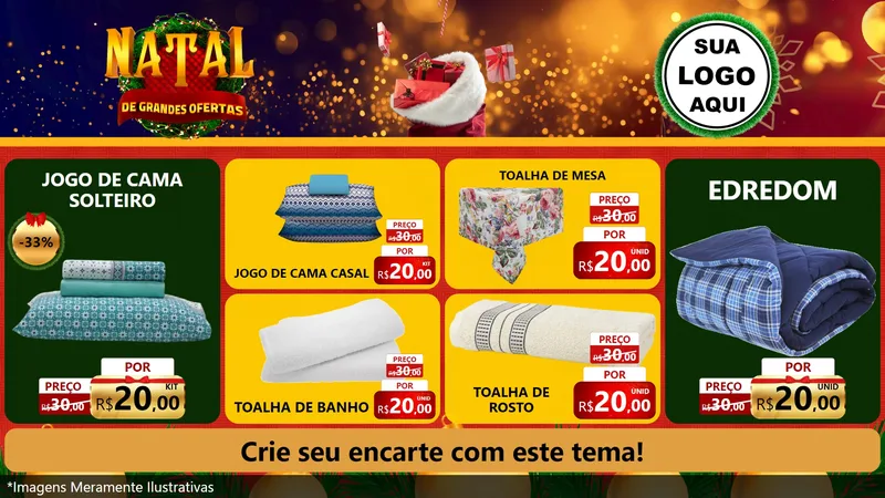 Modelo de TV para TV Horizontal com o tema Natal de Grandes Ofertas para Cama, Mesa e Banho