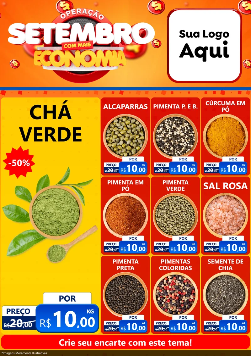 Modelo de Encarte para Encarte A4 Vertical com o tema Operação Setembro Com Muita Economia para Produtos Naturais